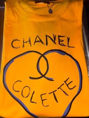 CHANEL Yellow Graphic Colette Heart Tee read 👇